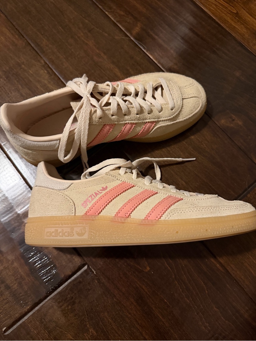 adidas Kids Suede Sneakers in Beige with Pink Stripes